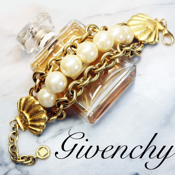⚜️ Rare Vintage Givenchy Bijoux Pearl & Gold Seashell Link Adjustable Bracelet ✨ - Picture 7 of 16